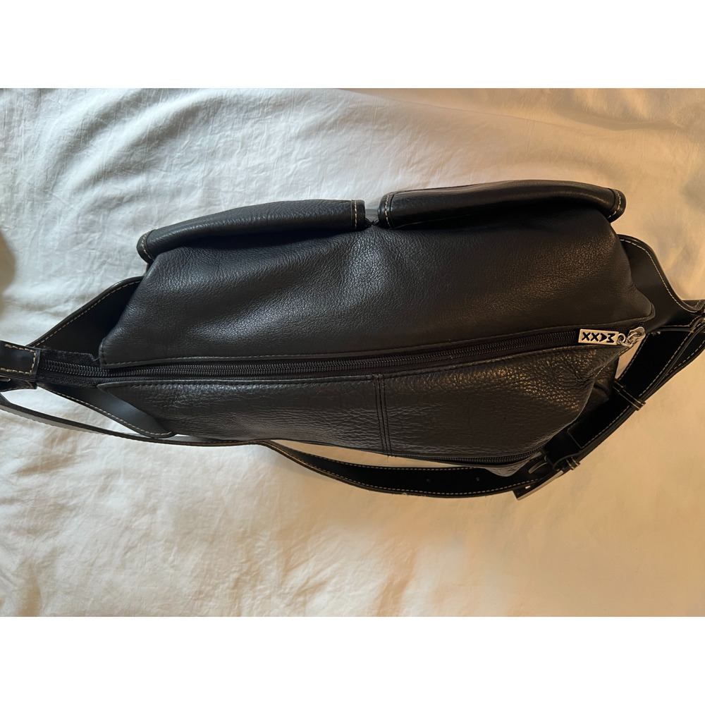 MAXX New York Black Leather Shoulder Bag Hobo Purse Large Pocket Handbag Silver - Picture 12 of 16